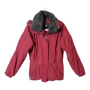 Nils Womens Vintage Burgundy Faux Removable Collar Hooded Ski Jacket Size 10